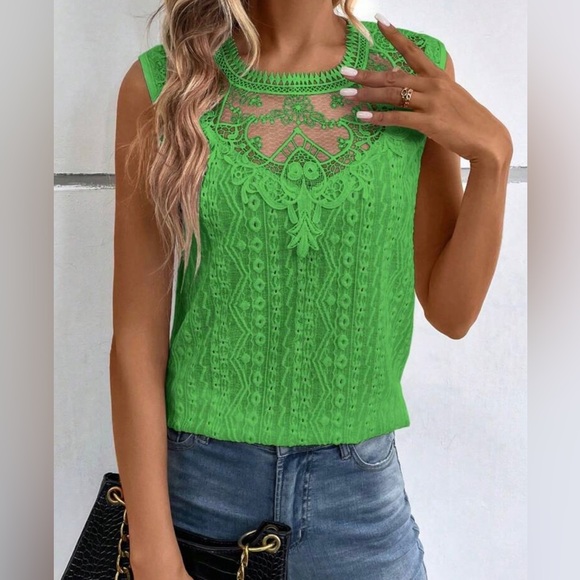 Boho green lace top - Picture 2 of 16
